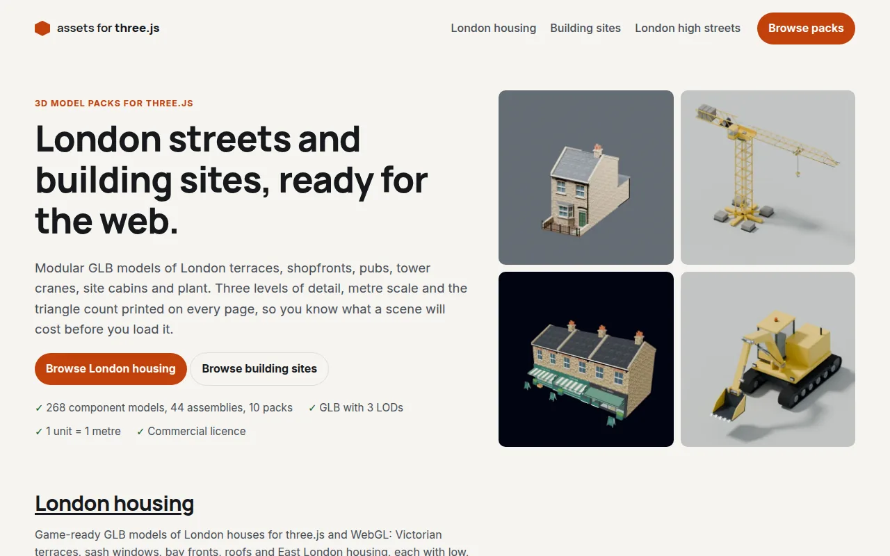 Screenshot of Assets for three.js