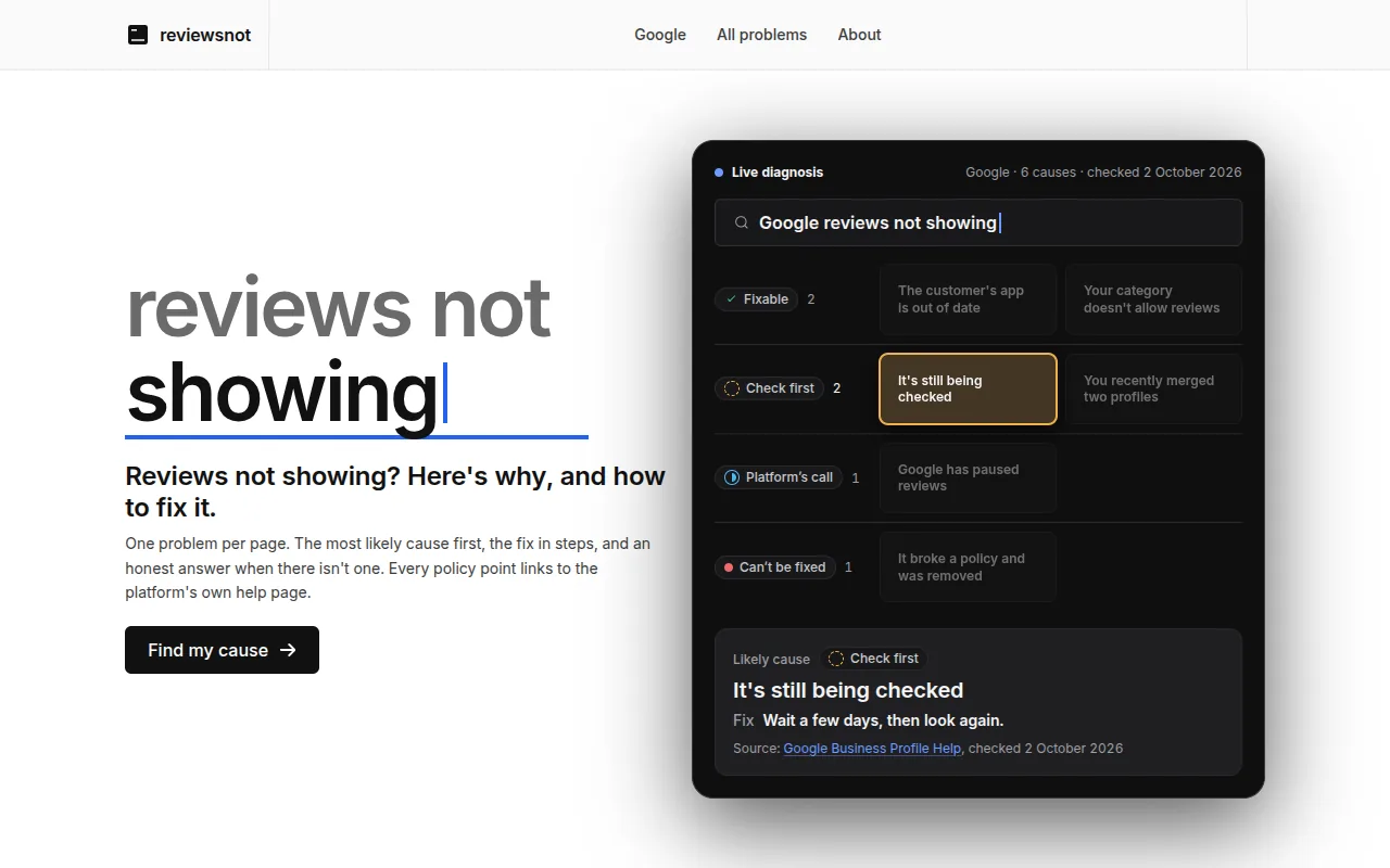 Screenshot of reviewsnot